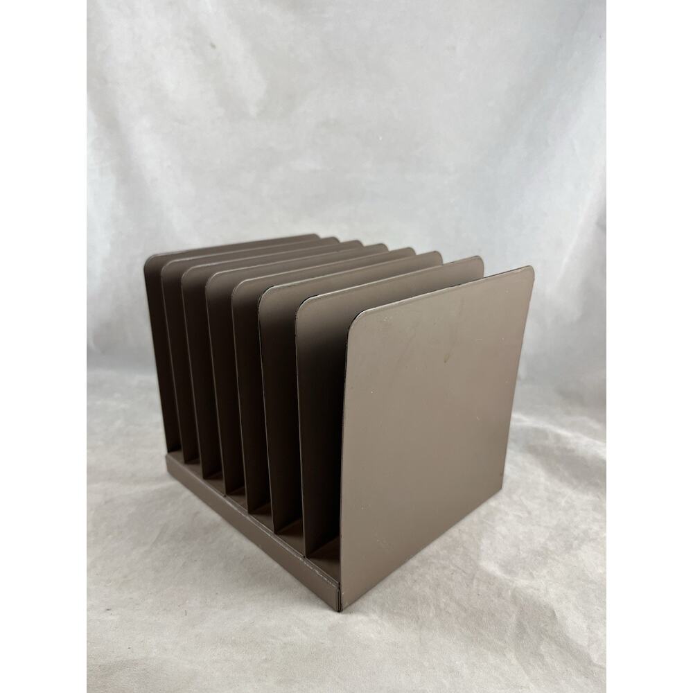 Small Metal Desk File Letter Paper Organizer 7.25 x 6 x 6 Inches Vintage